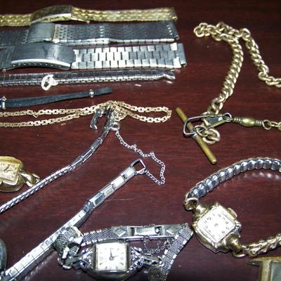 Lot of 15 vintage watches, parts and bands