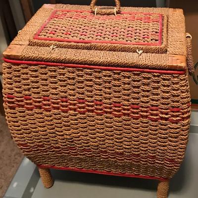 Standing Sewing Box with Contents