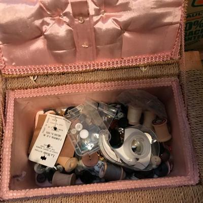 Standing Sewing Box with Contents