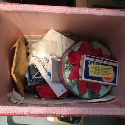 Standing Sewing Box with Contents