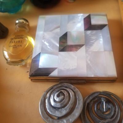 Girly Girly Lot  perfume  earing silver thimble compact  ring holder etc