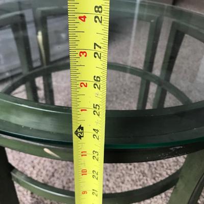 Painted green wood and glass round accent table