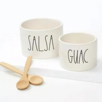 NEW Rae Dunn Salsa & Guac Glass Bowl Set + 2 Spoons - NIB