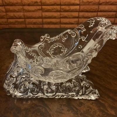 2 NEW Clear Ornate Sleigh Acrylic Plastic Holiday Decor