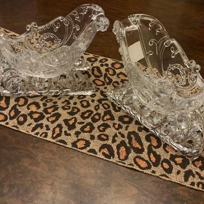 2 NEW Clear Ornate Sleigh Acrylic Plastic Holiday Decor