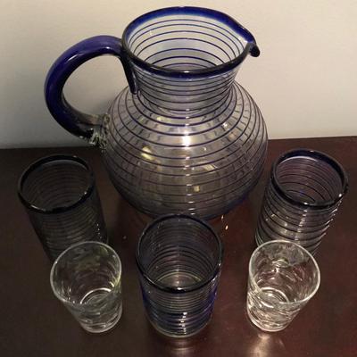 Hand blown glass pitcher and glasses