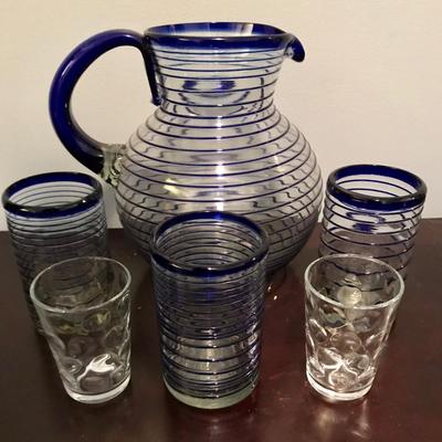 Hand blown glass pitcher and glasses