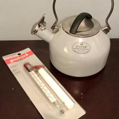 Tea kettle and kitchen thermometer