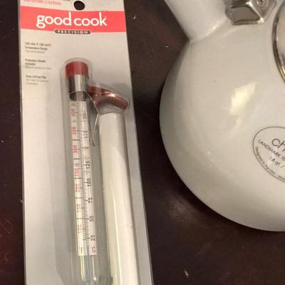 Tea kettle and kitchen thermometer