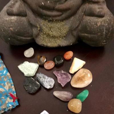 Buddha statue and gem stones