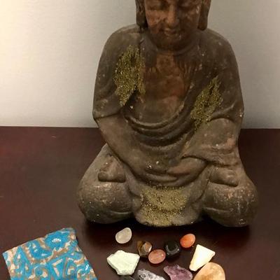 Buddha statue and gem stones