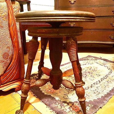 Antique Victorian Parker Glass Ball Piano Stool
