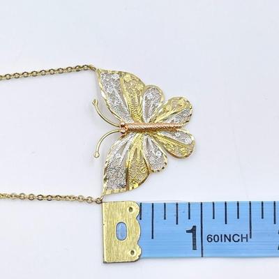 10K ~ Tri-Color ~ 17â€ Gold Butterfly Necklace