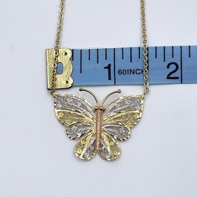 10K ~ Tri-Color ~ 17â€ Gold Butterfly Necklace