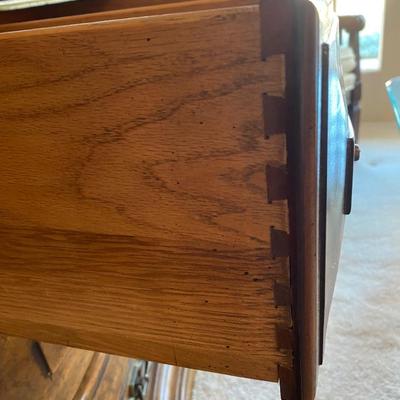 Solid wood vintage triple dresser with two beveled mirrors