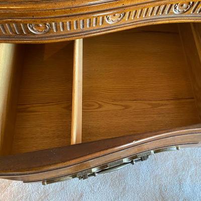 Solid wood vintage triple dresser with two beveled mirrors