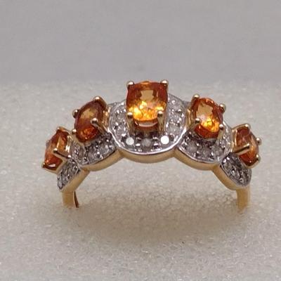 14K Gold Spessartite Garnet and Diamond Ring 3.8 (#100)