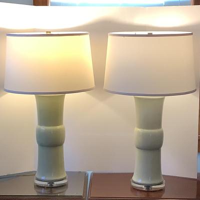 557 Pair of Celadon Caprice Glass Lamps