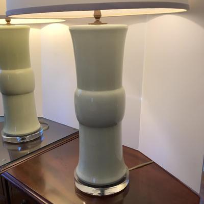 557 Pair of Celadon Caprice Glass Lamps