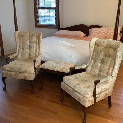 558 Pair of Vintage Upholstered HARDEN Arm Chairs with Ottoman