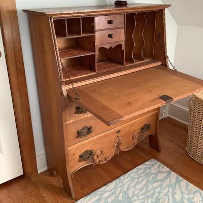 566 Vintage Oak Slant Top Desk with Three Drawers