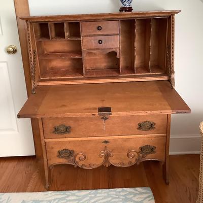 566 Vintage Oak Slant Top Desk with Three Drawers