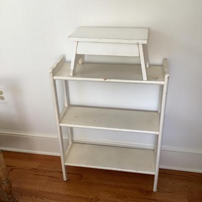 568 Vintage White Bookcase and Foot stool