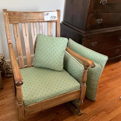 570 Antique Wooden Rocking Chair with Custom Upholstered Seat