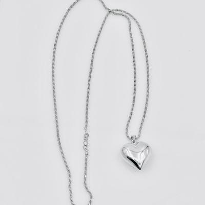 Sterling (925) ~ Puffed Heart Pendant & 30â€ Rope Chain