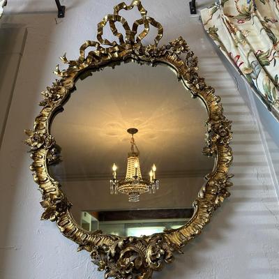 LOT# 54 ANTIQUE CARVED AND GILT WALL MIRROR