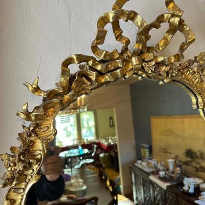LOT# 54 ANTIQUE CARVED AND GILT WALL MIRROR