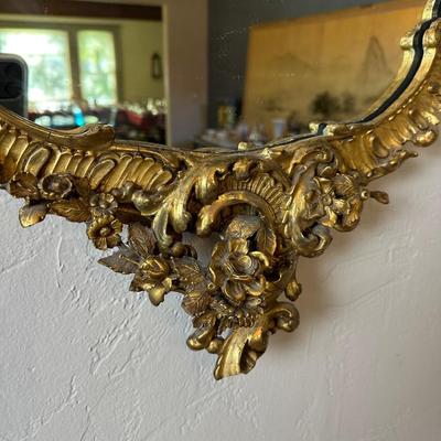 LOT# 54 ANTIQUE CARVED AND GILT WALL MIRROR