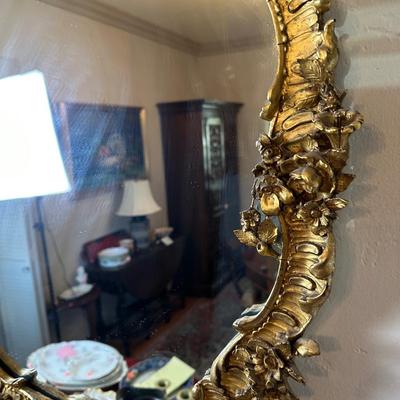 LOT# 54 ANTIQUE CARVED AND GILT WALL MIRROR