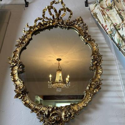 LOT# 54 ANTIQUE CARVED AND GILT WALL MIRROR