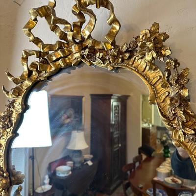 LOT# 54 ANTIQUE CARVED AND GILT WALL MIRROR