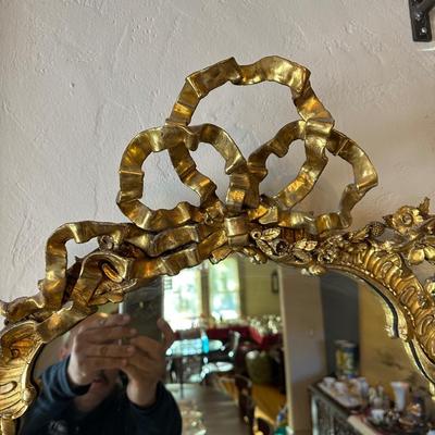 LOT# 54 ANTIQUE CARVED AND GILT WALL MIRROR