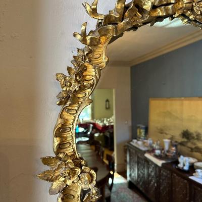 LOT# 54 ANTIQUE CARVED AND GILT WALL MIRROR