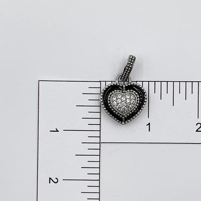 JUDITH RIPKA ~ Sterling (925) ~ CZ & Black Enamel Heart Pendant/Enhancer