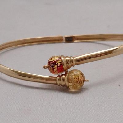 14K Gold Bangle Design Bracelet with Murano Glass Accents 5.8 g (#107)