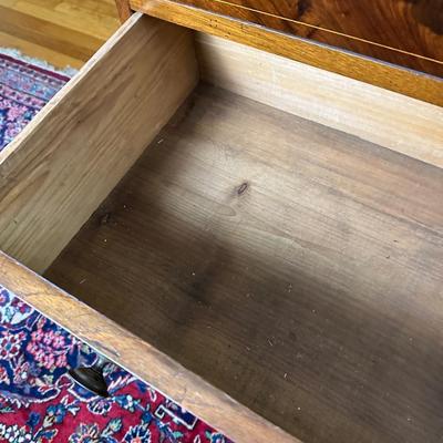 LOT #52. ANTIQUE HEPPLEWHITE BACHELOR'S CHEST WITH SLIDE OUT WRITING SURFACE