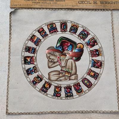 Mayan Calendar Wall Art - Hand Painted - Made in Mexico - Vintage Suede/ Leather