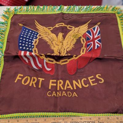 Vintage Fort Frances, Canada Souvenir Satin Fringed Pillowcase