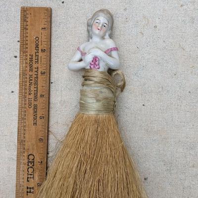 Vintage Small Porcelain Pincushion Half Doll With Brush