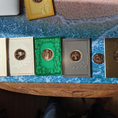 6 Franklin Mint Christmas Cards with Bronze Coins 1984-89