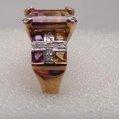 10K Gold 4ctw Ametrine Center Stone with Citrine and Diamond Accents 4.5g (#113)