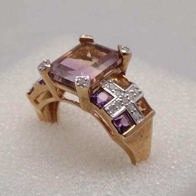 10K Gold 4ctw Ametrine Center Stone with Citrine and Diamond Accents 4.5g (#113)