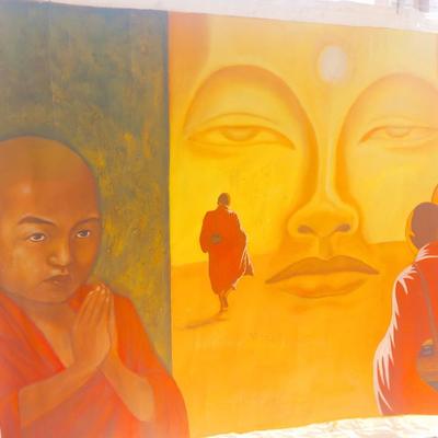 Beautiful oil on canvas of Asian  Monks