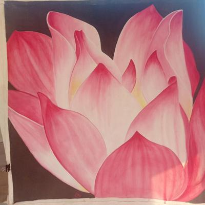Oil painting on canvas unframed pretty pink flower (rose or magnolia?)
