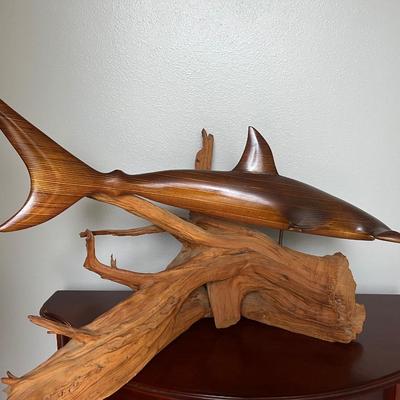 LARGE WOOD CARVED HAMMERHEAD SHARK **See Details**