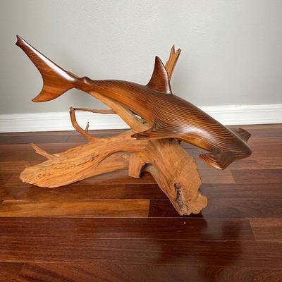 LARGE WOOD CARVED HAMMERHEAD SHARK **See Details**